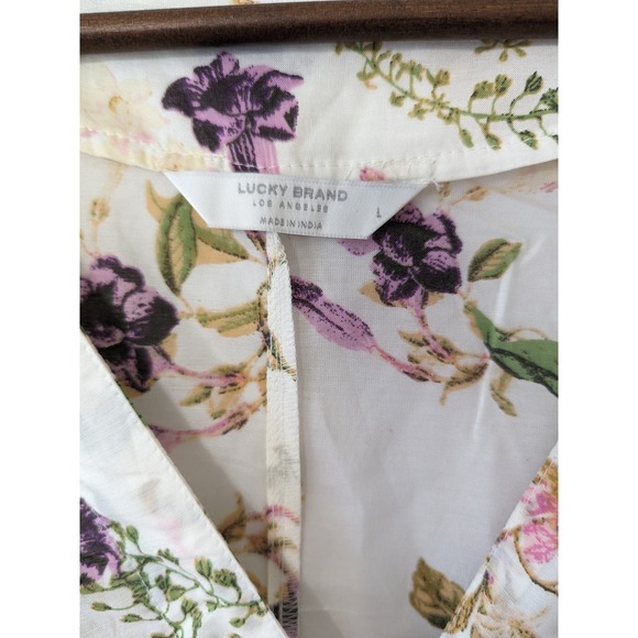 Lucky Brand Womens Antique Floral Peasant Midi Dress Size Large Smocked Flutter - Picture 6 of 11